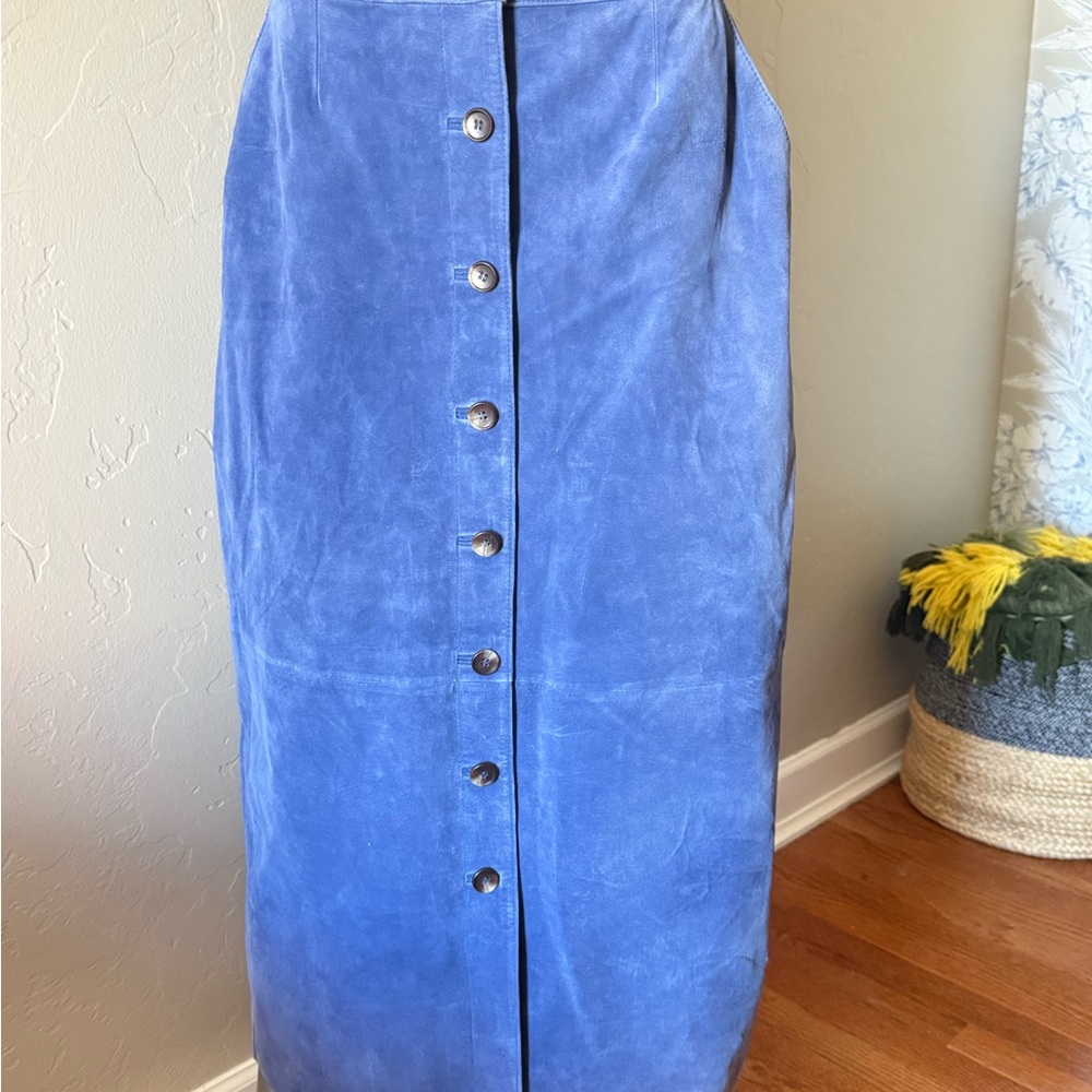 Monterey‎ Bay Ice Blue Suede Button-Front Women's Midi Pencil Skirt NWOT - Picture 3 of 12